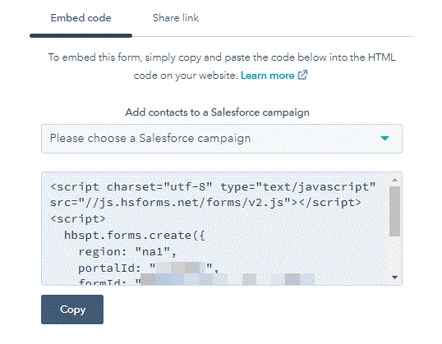 Add the form embed code